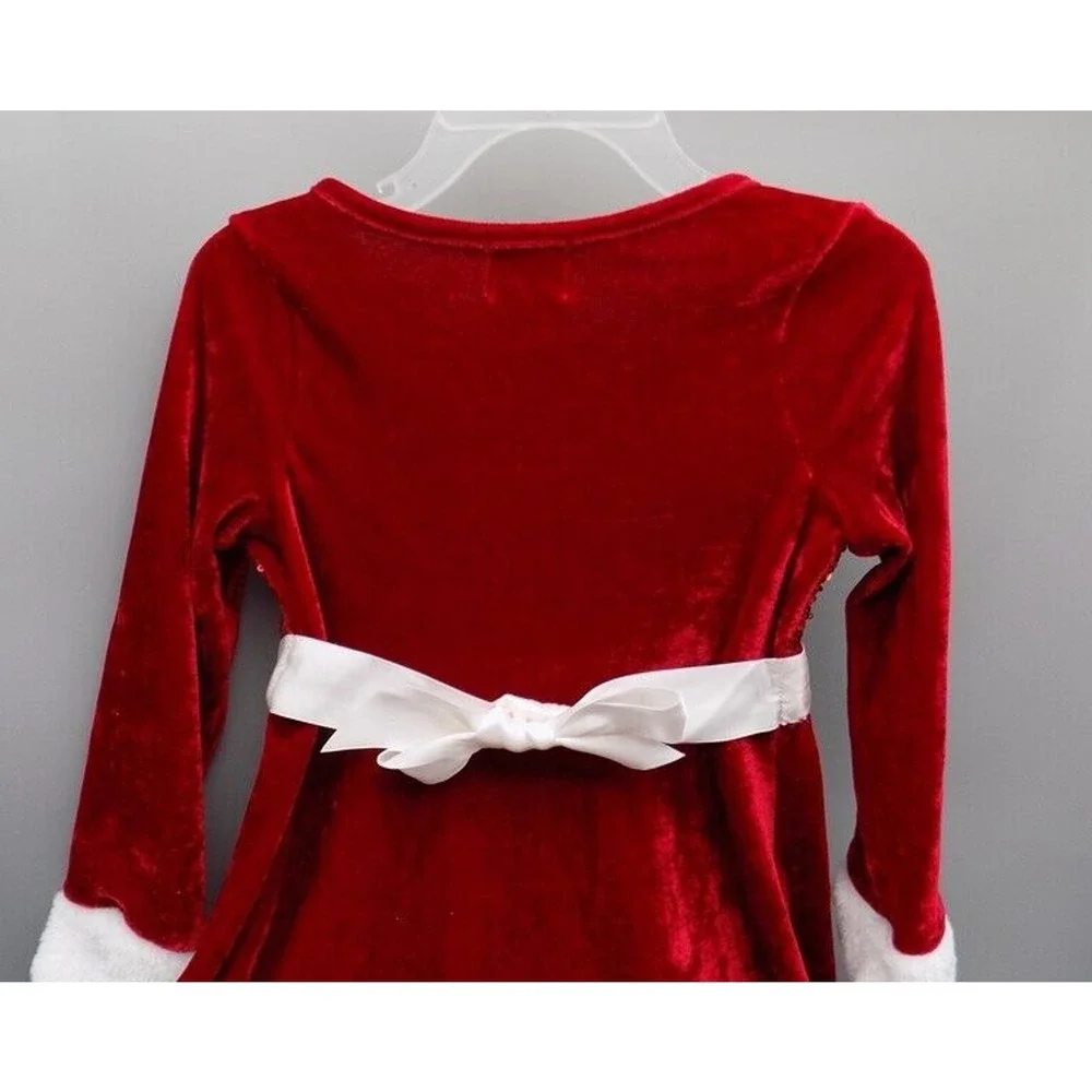 Red Velvet Velour Size 4 Holiday Christmas Dress Sequins Fur Pink & Violet New